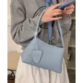 Bolso de hombro de cuero tejido azul claro, elegante bolso casual de mano para mujeres. - Azul