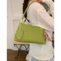 Green Woven Shoulder Bag Women Casual Commuting Underarm Bag PU Leather Handbag New - Green