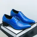 Herren Lackleder High Heel Business Freizeitschuhe spitz Schnürung blaue Lederschuhe - 38 / Blau