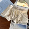Men modal boxer briefs solid beige comfortable underwear breathable casual shorts - L / Light Gray