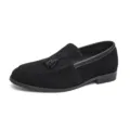 Men's Black Suede Tassel Loafers Slip-On Casual Dress Shoes Comfortable Footwear for Men - 38 / Black