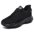 Men's black breathable mesh athletic sneakers casual running shoes chunky platform shoes - 37 / 6cm Height Increasing / Black