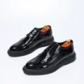 Herren Schwarze Lackleder Brogue Schuhe Klassische Schnürung Business Freizeitschuhe - 38 / Hellschwarz