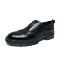 Men's black leather brogue shoes formal lace-up business casual footwear with textured details. - 38 / Style 2921 / Black