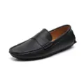 Men black leather casual driving shoes comfortable slip on loafer flat shoes for daily wear - 38 / Black