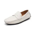 Men's white casual leather driving loafers, lightweight slip-on flats for daily wear. - 38 / White