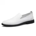 Men white leather slip on casual shoes breathable loafer with black flat sole for daily wear - 38 / White Four Seasons