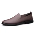 Men's brown slip-on leather casual shoes, comfortable soft flat loafers for business daily wear. - 38 / Brown All-Season