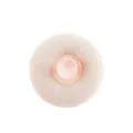Pink mesh bath sponge with suction cup detail view, soft exfoliating body scrubber. - Pink