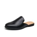 Men black backless slip-on leather shoes casual British style mules loafers footwear - 38 / Black