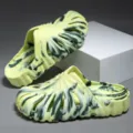 Summer thick platform hollow out couple slippers stylish breathable casual slip-on shoes - Women 35-36 / Yellow Green Camouflage
