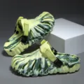 Summer thick platform garden shoes with adjustable strap, stylish leaf pattern couple clogs. - Camouflage Yellow Green with Back Strap
