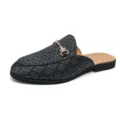 Men summer casual closed-toe slip-on mules loafers with metal horsebit and chic quilted design. - 38 / Black