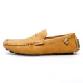 Men's casual yellow leather driving loafers slip-on flat shoes with metal logo detail - Yellow
