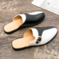 Men colorblock leather mules casual slip-on shoes vintage footwear breathable summer slippers - 38 / Black and White