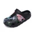 Kids black clogs with colorful paint splash pattern, comfortable and breathable garden shoes. - 30 / Black