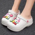 Women platform garden shoes cute cartoon fruit charms thick sole breathable beach clogs - 36 / White