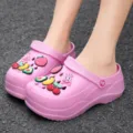 Women's 7cm platform clogs cute cartoon garden shoes lightweight breathable beach sandals. - 36 / Pink