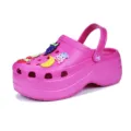 Pink platform garden clogs with cute fruit charms, thick sole summer beach sandals. - 35 / Rose Red