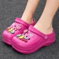 Platform clogs for women, thick sole garden shoes with cute fruit charms, pink beach footwear. - Rose Red
