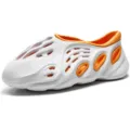Mens Foam Runner Hollow Casual Beach Shoes Summer Slip On Garden Shoes White Orange - 36 / White