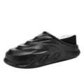 Wasserdichte gefütterte Winter-Clogs für Damen und Herren, warme Hausschuhe mit dicker Sohle. - Schwarze Baumwollschuhe