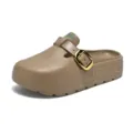 Women chunky platform clogs, stylish slip-on sandals with metal buckle and soft sole for summer. - 35 / Khaki