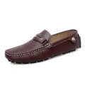 Men's brown leather driving shoes slip-on casual loafers comfort moccasins plus size - 35 / Brown