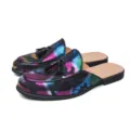 Men's summer casual backless mule loafers stylish colorful slip on shoes with black tassels. - 38 / Black