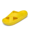 Yellow cross strap slide sandals for women, soft thick sole anti slip home summer shoes. - Cow Print 230 / Yellow