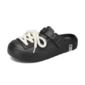 Black chunky lace-up clog shoes for men, stylish casual slip-on sandals with buckle strap. - 36-37 / Black