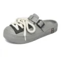 Grey EVA clogs for men, featuring chunky white laces and black buckle strap, casual slip-on shoes. - 36-37 / Gray