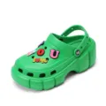 Green platform clogs for women, stylish thick-bottom sandals with cute charms and heel strap. - 36 / Green