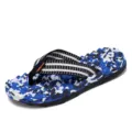 Men's summer casual beach flip flops with blue camo soft sole and striped straps. - 37 / Dark Blue