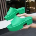Women's chunky platform slides summer thick sole solid color casual outdoor beach sandals. - 36 / Green
