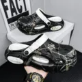 Men's Camouflage Clogs Thick Sole Outdoor Beach Shoes Casual Comfortable Water Sandals - Black and White