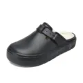 Men winter warm fleece lined closed toe clogs comfortable slip on casual slippers - 36-37 / Black