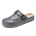 Winter warm slip-on clogs for men, cozy fuzzy lined casual shoes with adjustable buckle. - 40 / Gray
