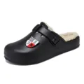 Men winter warm clogs casual plush lined slip on shoes indoor outdoor thick mules footwear - 40 / Black