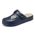 Men winter warm plush lined slip-on clogs casual comfortable indoor outdoor shoes - 40 / Dark Blue