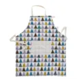 Japanese cotton linen kitchen apron with geometric triangle print and handy front pocket. - Tricolor Tang Style