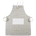 Japanese style cotton linen kitchen apron, gray grid cooking tabard for daily home use - Grey Plaid