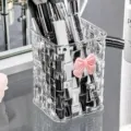 Portapennelli da trucco trasparente con fiocco in acrilico organizer da scrivania chic - Con Fiocco / Bianco trasparente