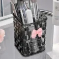 Portapennelli grigio trasparente con fiocco, pratico organizer da scrivania per cosmetici. - Con Fiocco / Grigio trasparente