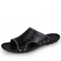 Sandalias Hombre Negras Punta Abierta Cuero Casual Verano Playa Zapatos Transpirables - 36 / Negro