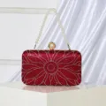 Elegant red crystal evening bag with pearl handle and floral rhinestones for women parties. - Burgundy