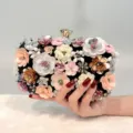Handmade 3D floral evening clutch bag with sparkling sequins for women party wedding - Black