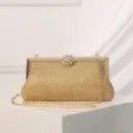 Sac de soirée doré strassé avec cadre en métal et bandoulière chaîne pour mariages ! - Or