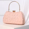 Elegant pink evening clutch bag with metal handle and crystal clasp for women party dress - Pink