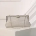 Sac de soirée pochette strass étincelant avec fermoir fleur et chaîne pour mariage femme - Argent